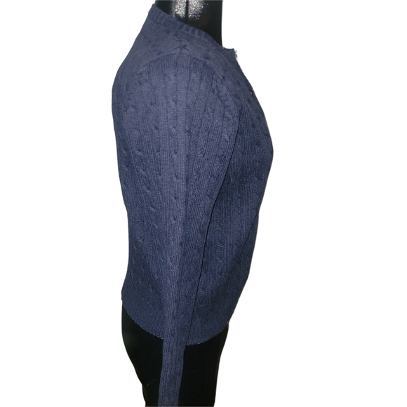 Eddie Bauer Navy Blue Cable Knit Button-Up Cardigan Sweater M - Picture 4 of 7